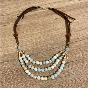 Leather cord and amazonite bib necklace